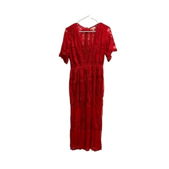 NEW Anthropologie Red Romantic Fairy Boho Coquette Soft Girl Dainty Lace Dress - Picture 5 of 12